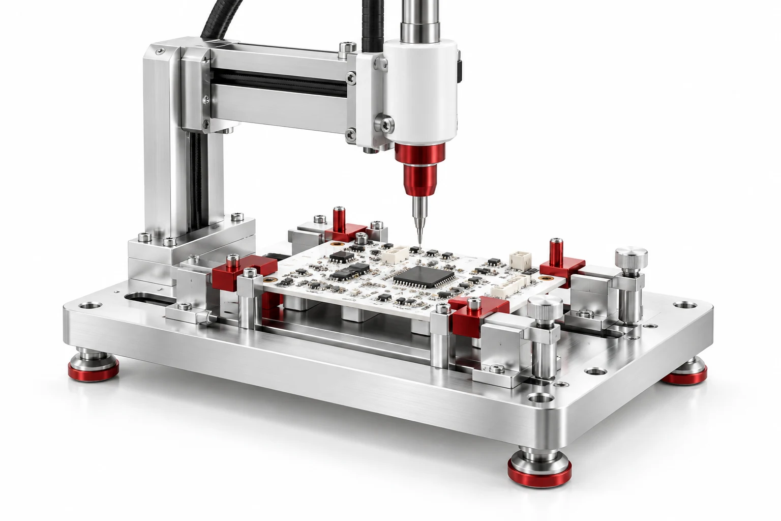 Concept illustration of a precision electronics assembly fixture